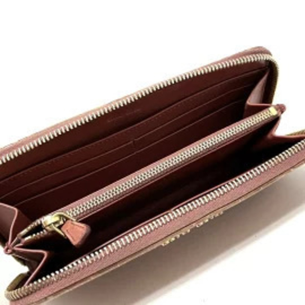 Miu Miu Long Wallet Embossed Leather Round Zipper Pink Beige Cream - Picture 3 of 6